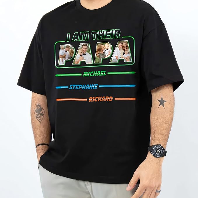 Mit & Mia for Dad Custom Shirts with Kids Name Papa Shirt Custom Photo Shirt Personalized Gifts Idea for Fathers Day from Daughter and Son