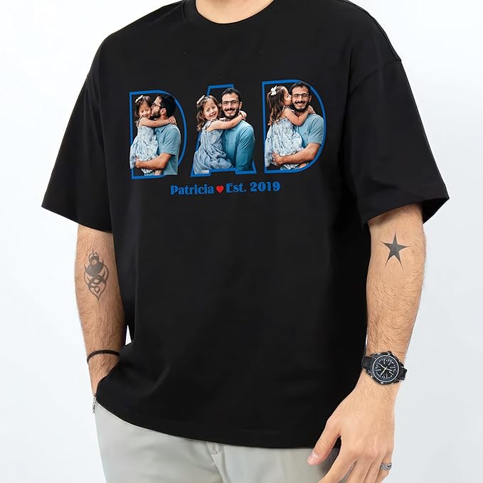 Mit & Mia Custom Dad Shirts, Personalized Dad T-Shirt with Kids Name, Custom Daddy Grandpa Shirt with Photo, for Husband, Birthday Day Gift