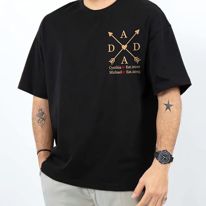 Mit & Mia for Dad Custom Shirts with Kids Name and Year Papa Shirt Dad's Edition Personalized Gifts Idea for Fathers Day from Daughter and Son