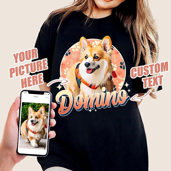 Mit & Mia Custom Shirts with Photo Custom Dog Shirt Vintage Shirt for Boyfriend Girlfriend Dog Mom Shirt Custom Pet Shirt Graphic Tees Gift for Dog Cat Lovers Dog Birthday