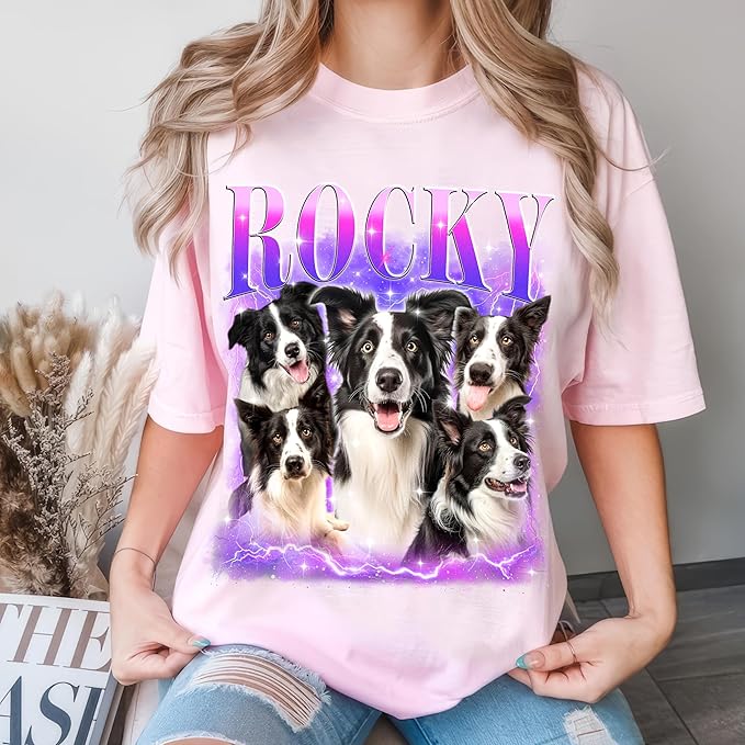 Mit & Mia Custom Your Own Bootleg Rap Tee Shirts Custom Bootleg Shirt Photo 90s Vintage Dog Shirt for Pet Lovers Graphic Tees Gifts for Dog Cat Lover