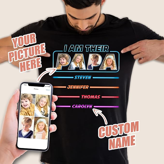 Mit & Mia for Dad Custom Shirts with Kids Name Papa Shirt Custom Photo Shirt Personalized Gifts Idea for Fathers Day from Daughter and Son