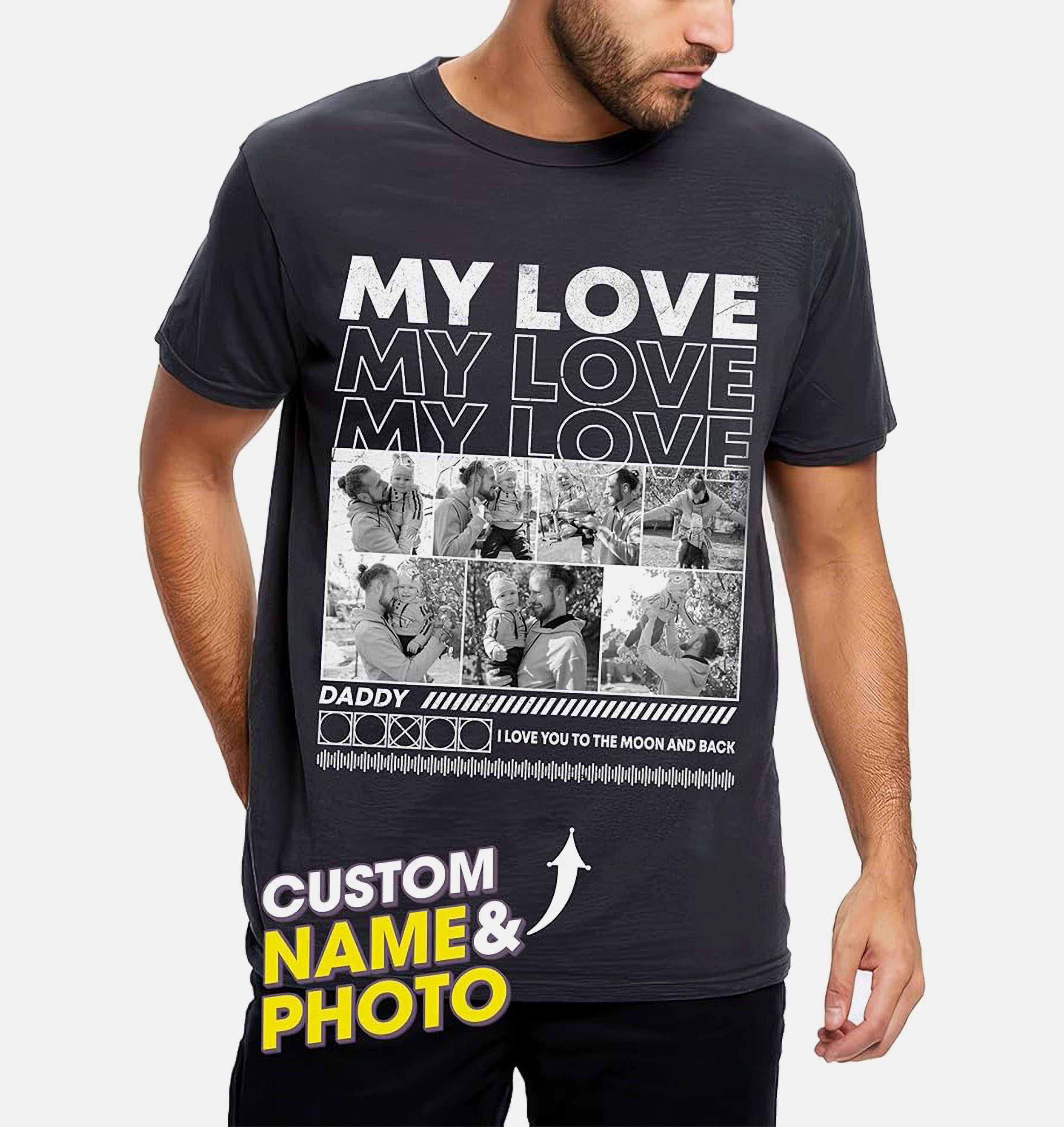 Mit & Mia Customized Father's Day Birthday Gifts for Dad - Custom Bootleg Rap Tee Vintage Face Shirt With Photos - Gifts for Papa Grandpa From