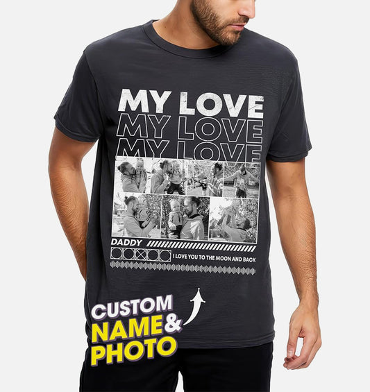Mit & Mia Customized Father's Day Birthday Gifts for Dad - Custom Bootleg Rap Tee Vintage Face Shirt With Photos - Gifts for Papa Grandpa From