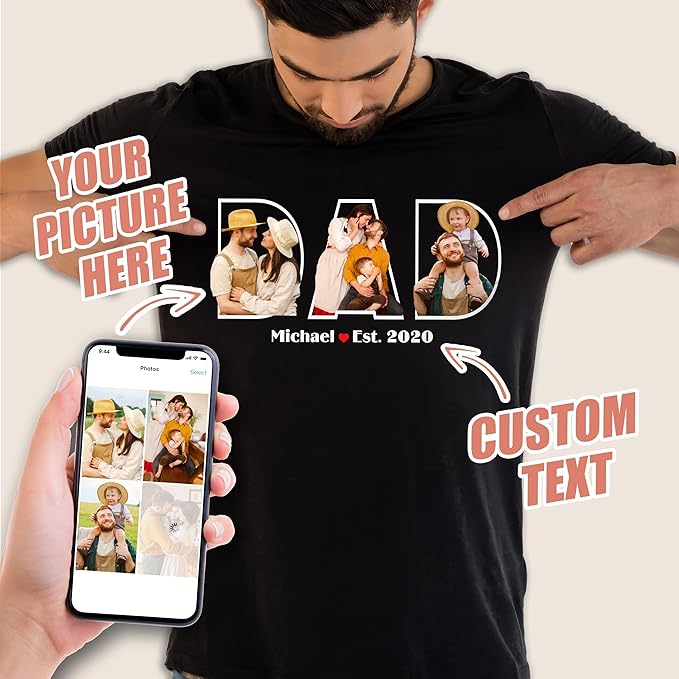 Mit & Mia Custom Dad Shirts, Personalized Dad T-Shirt with Kids Name, Custom Daddy Grandpa Shirt with Photo, for Husband, Birthday Day Gift