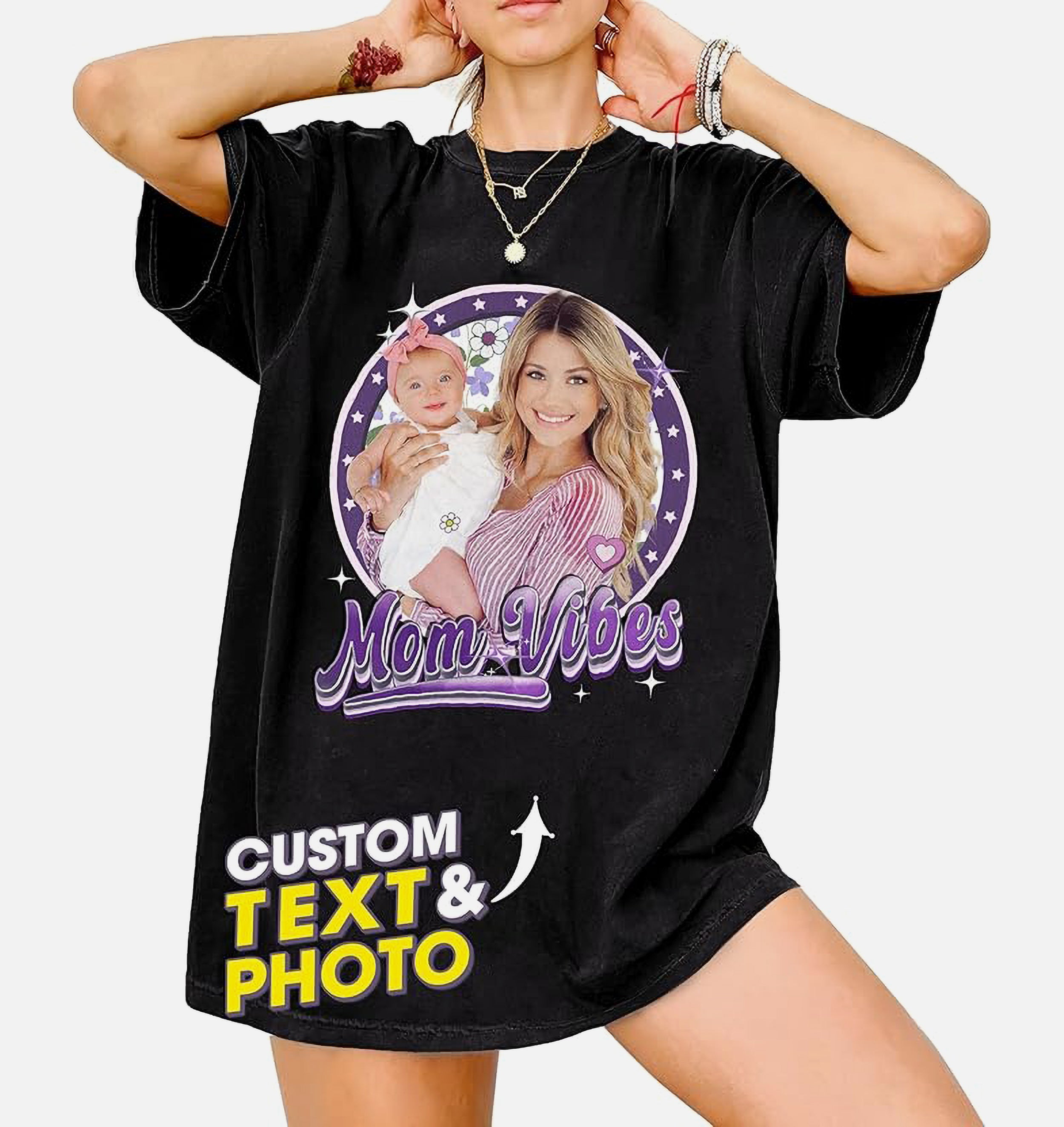 Custom T Shirts for Mom Mama Shirt with Photos Vintage Tee Custom Funny Shirt for Mom