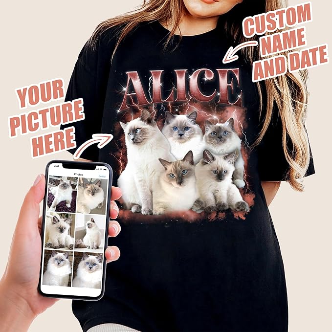 Mit & Mia Custom Your Pet Bootleg Rap Tee Shirts Custom Bootleg Shirt Photo 90s Vintage Shirt for Boyfriend Custom Graphic Tees Gift for Dog Cat
