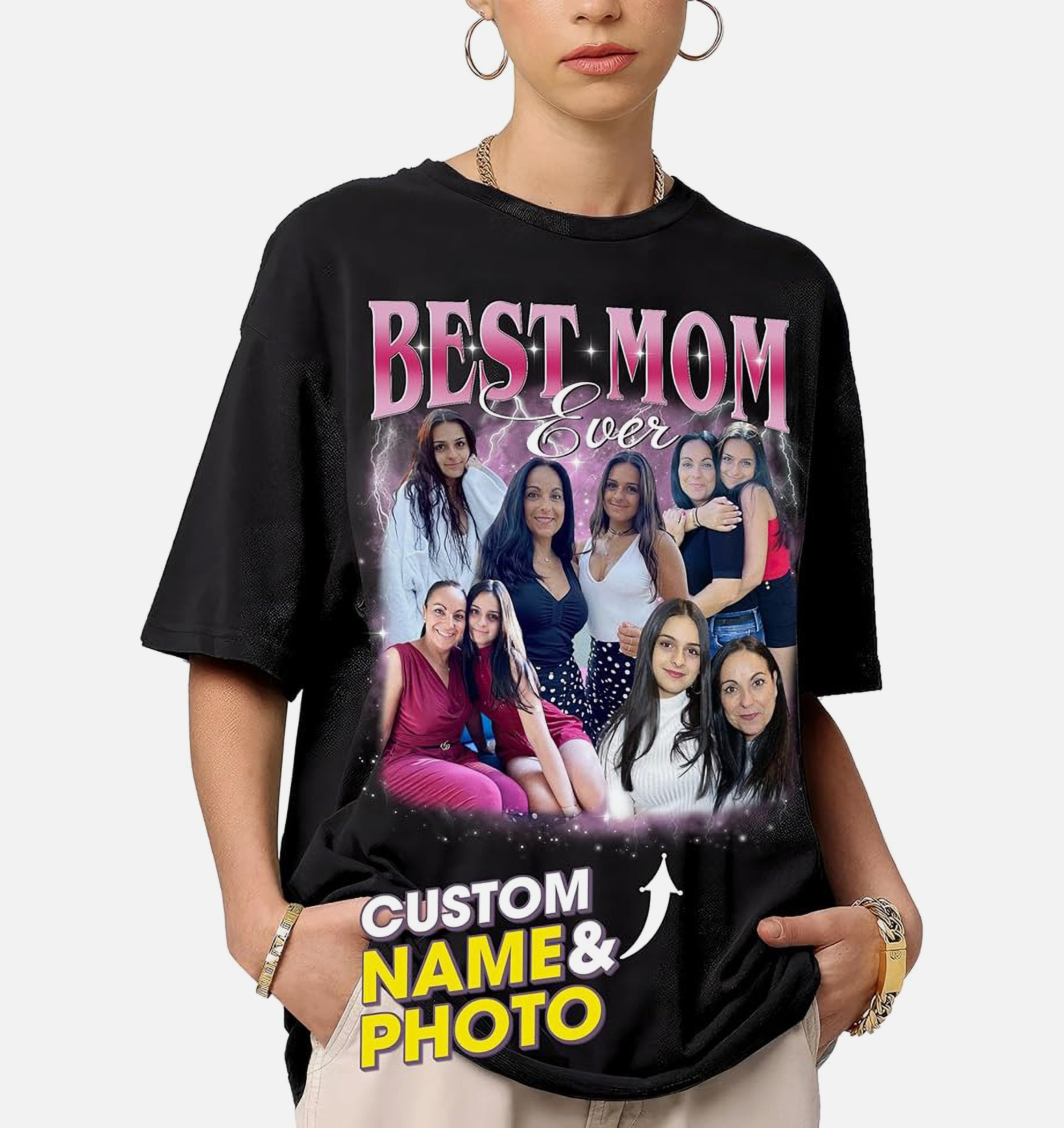 Mit & Mia Custom Your Own Bootleg Rap Tee for Mom Customize Tshirt with Photo Shirts for Mama Custom Face Shirt Mother's Day Shirts for Women