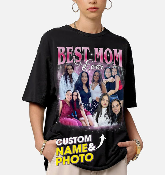 Mit & Mia Custom Your Own Bootleg Rap Tee for Mom Customize Tshirt with Photo Shirts for Mama Custom Face Shirt Mother's Day Shirts for Women