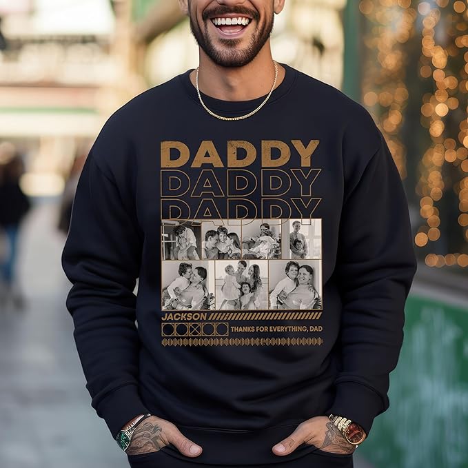 Mit & Mia Customized Father's Day Birthday Gifts for Dad - Custom Bootleg Rap Tee Vintage Face Shirt With Photos - Gifts for Papa Grandpa From