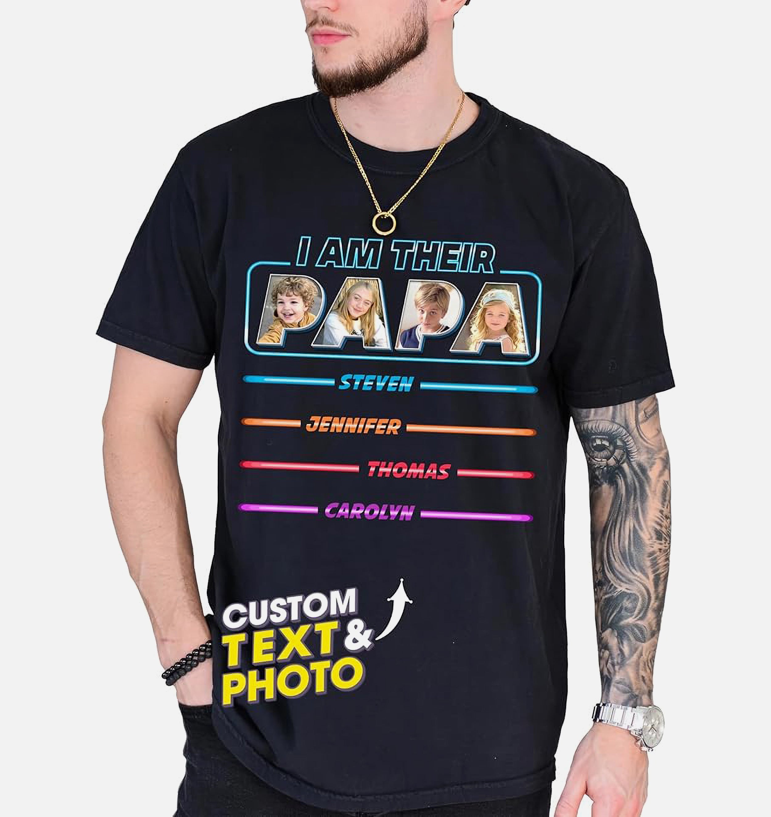 Mit & Mia for Dad Custom Shirts with Kids Name Papa Shirt Custom Photo Shirt Personalized Gifts Idea for Fathers Day from Daughter and Son