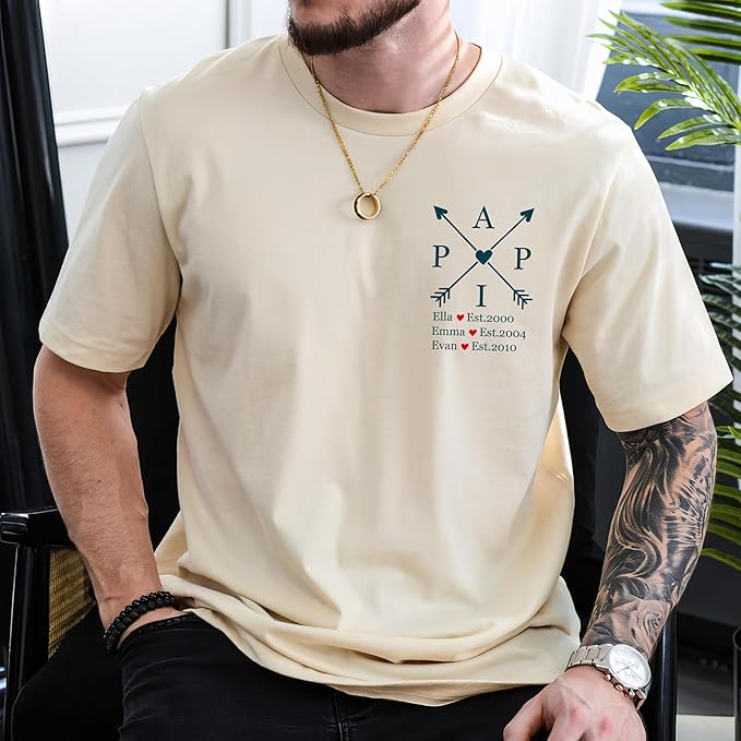 Mit & Mia for Dad Custom Shirts with Kids Name and Year Papa Shirt Dad's Edition Personalized Gifts Idea for Fathers Day from Daughter and Son