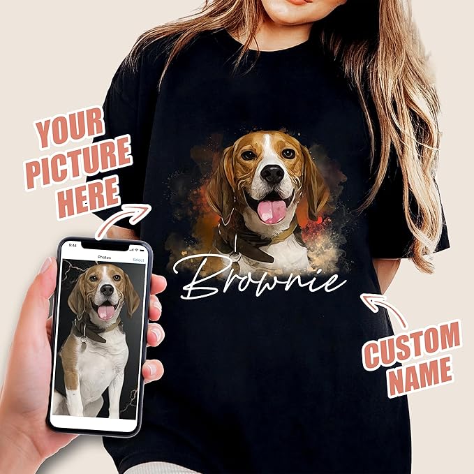 Mit & Mia Custom Dog Shirts Personalized Shirt with Face Photo Custom Pet Shirts 90s Vintage Shirt Unique Birthday Gifts for Dog Cat Lovers