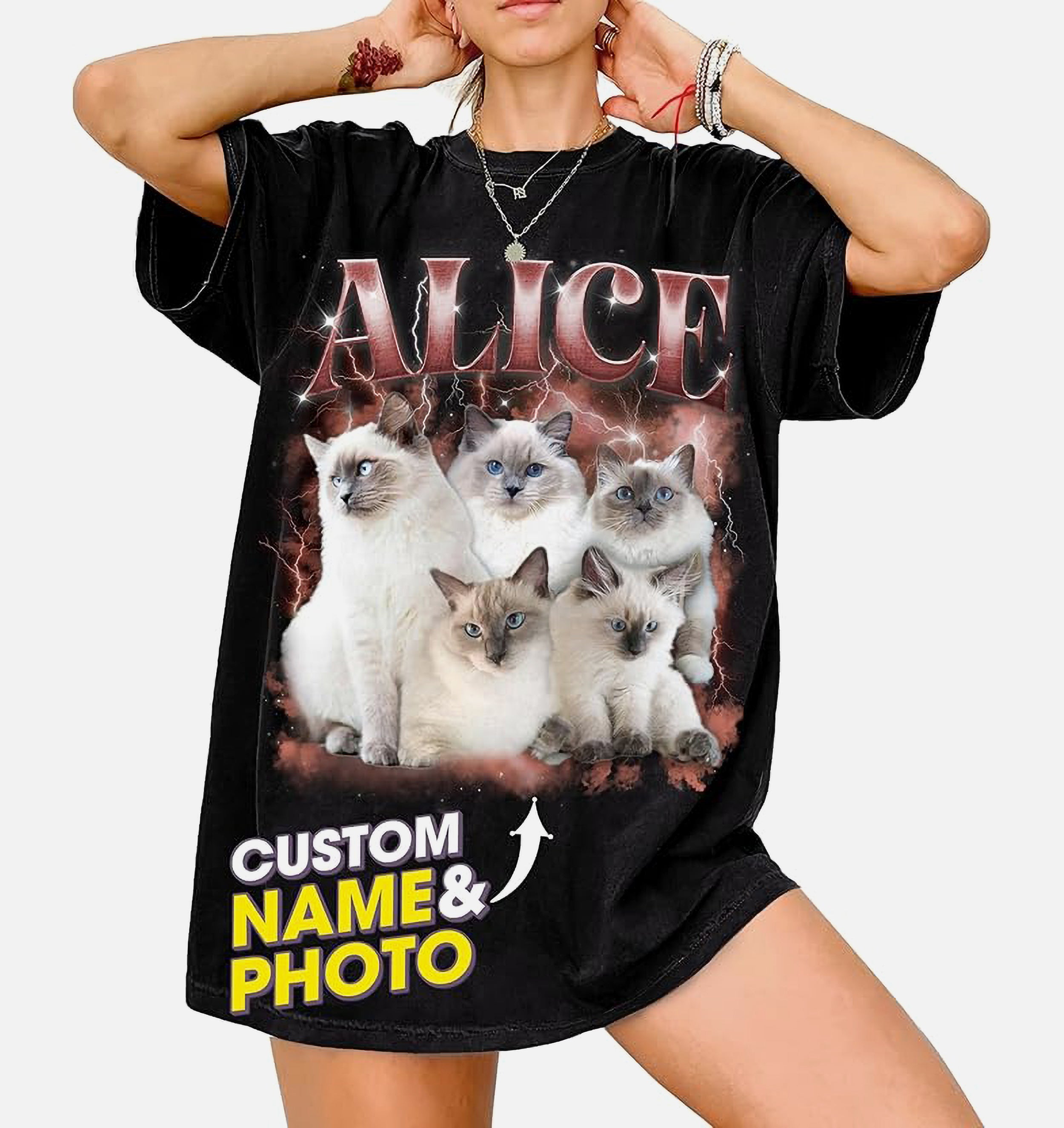 Mit & Mia Custom Your Pet Bootleg Rap Tee Shirts Custom Bootleg Shirt Photo 90s Vintage Shirt for Boyfriend Custom Graphic Tees Gift for Dog Cat