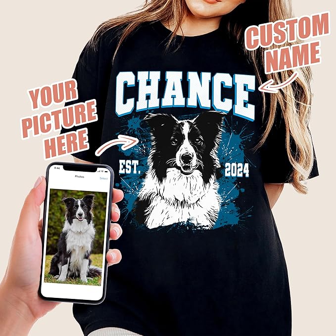 Mit & Mia Custom T Shirts with Photo Vintage Graphic Tees Custom Dog Shirt Unique Gifts for Dog Cat Lovers Custom Pet Shirt Birthday