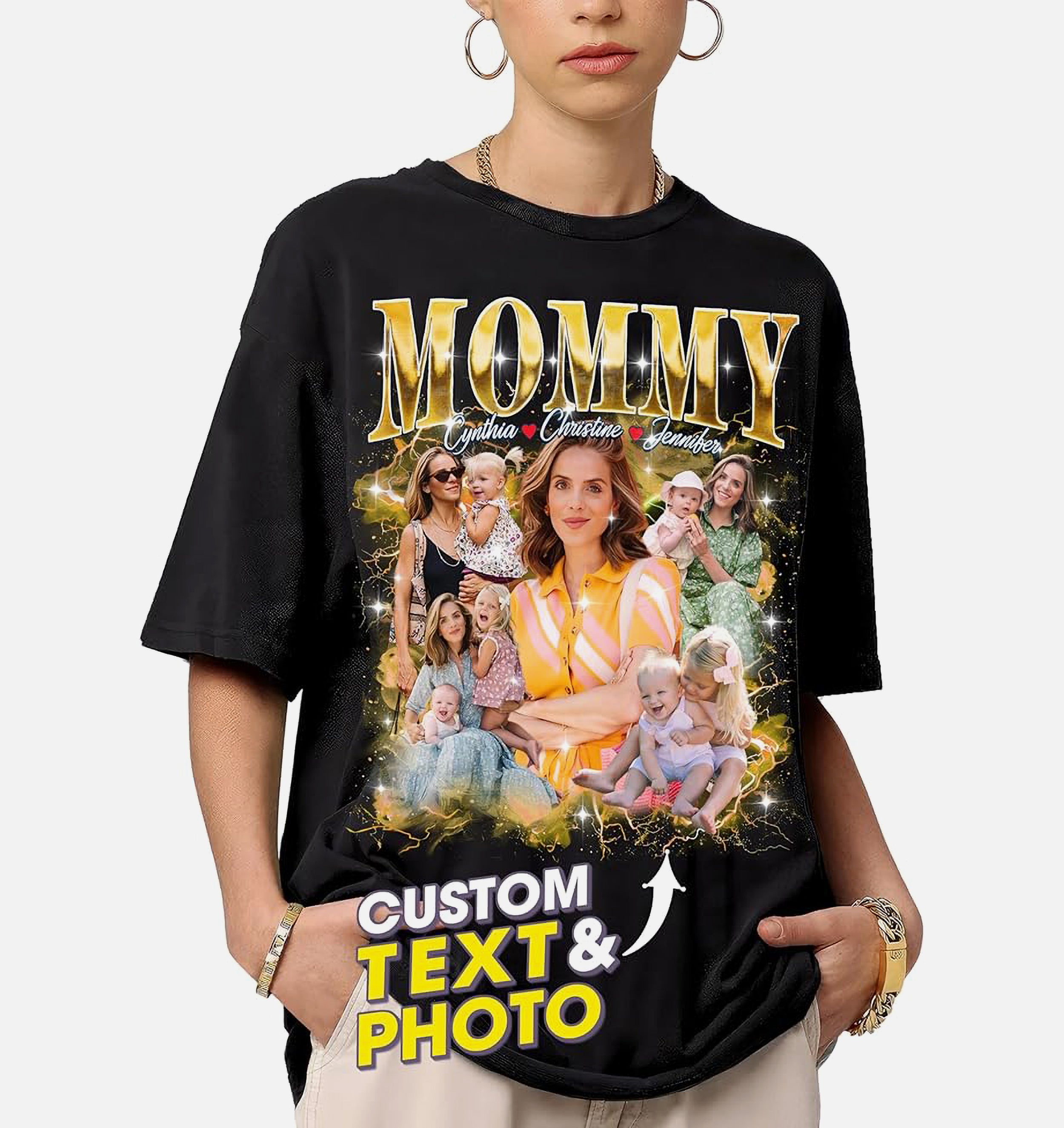 Mit & Mia Custom Your Own Bootleg Rap Tee for Mom Customize Tshirt with Photo Shirts for Mama Custom Face Shirt Mother's Day Shirts for Women