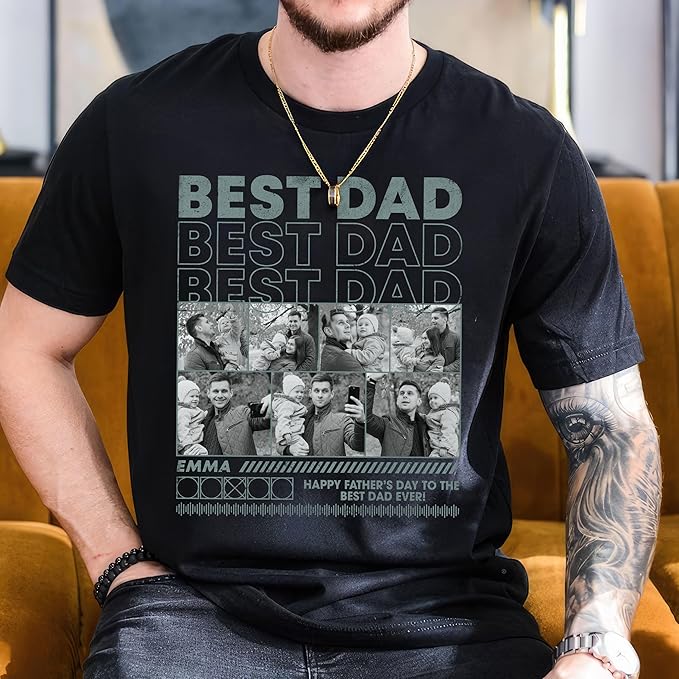 Mit & Mia Customized Father's Day Birthday Gifts for Dad - Custom Bootleg Rap Tee Vintage Face Shirt With Photos - Gifts for Papa Grandpa From