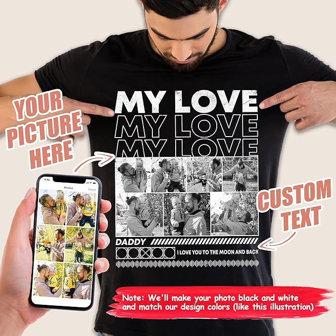 Mit & Mia Customized Father's Day Birthday Gifts for Dad - Custom Bootleg Rap Tee Vintage Face Shirt With Photos - Gifts for Papa Grandpa From