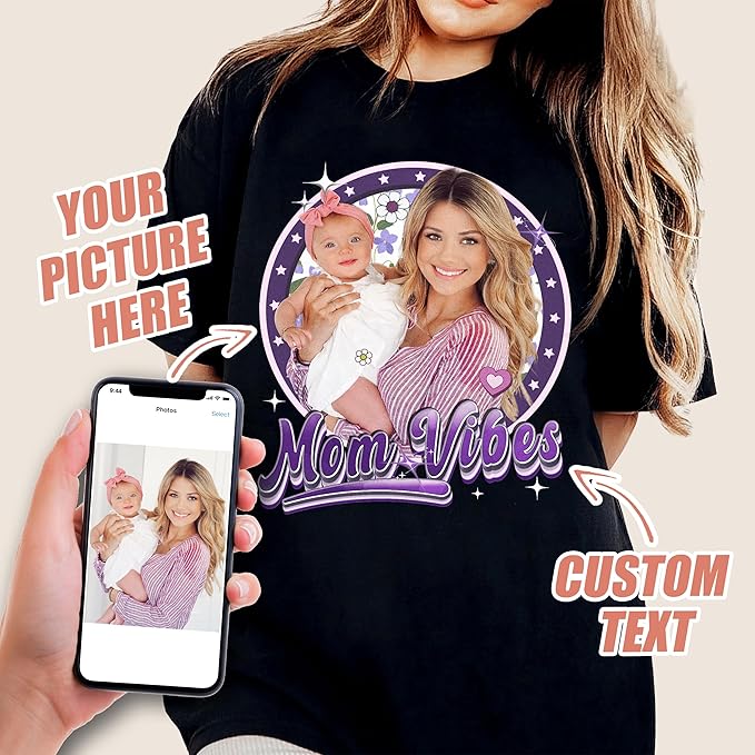 Custom T Shirts for Mom Mama Shirt with Photos Vintage Tee Custom Funny Shirt for Mom