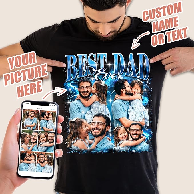 Custom Shirt for Dad Custom Shirt with Photos Fathers Day Christmas Shirt Custom Bootleg Rap Tee Vintage Shirt