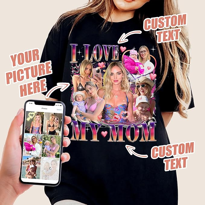 Mit & Mia Custom Your Own Bootleg Rap Tee for Mom Customize Tshirt with Photo Shirts for Mama Custom Face Shirt