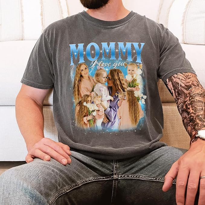 Mit & Mia Custom Your Own Bootleg Rap Tee for Mom Customize Tshirt with Photo Shirts for Mama Custom Face Shirt Mother's Day Shirts for Women