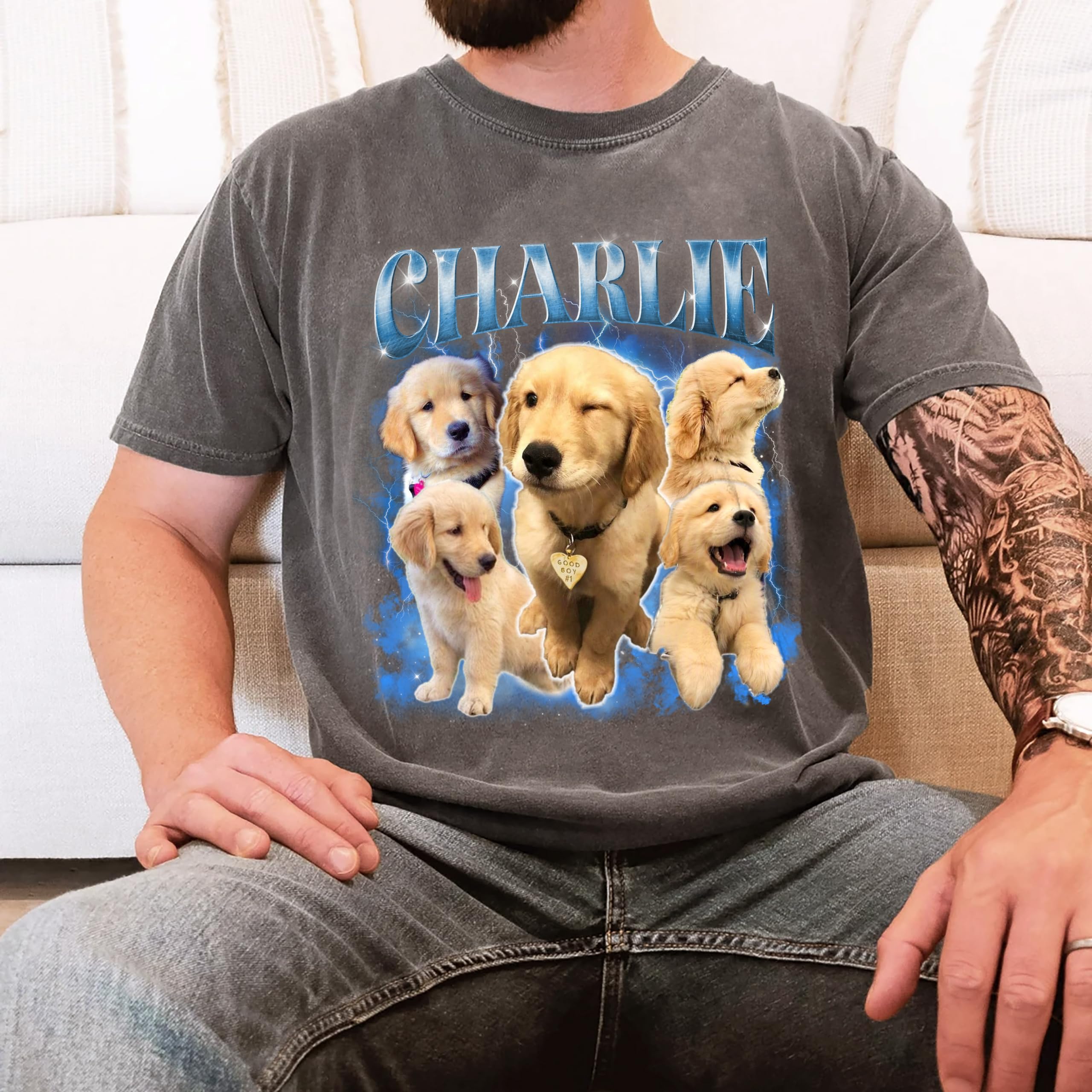 Mit & Mia Custom Your Pet Bootleg Rap Tee Shirts Custom Bootleg Shirt Photo 90s Vintage Shirt for Boyfriend Custom Graphic Tees Gift for Dog Cat Lover