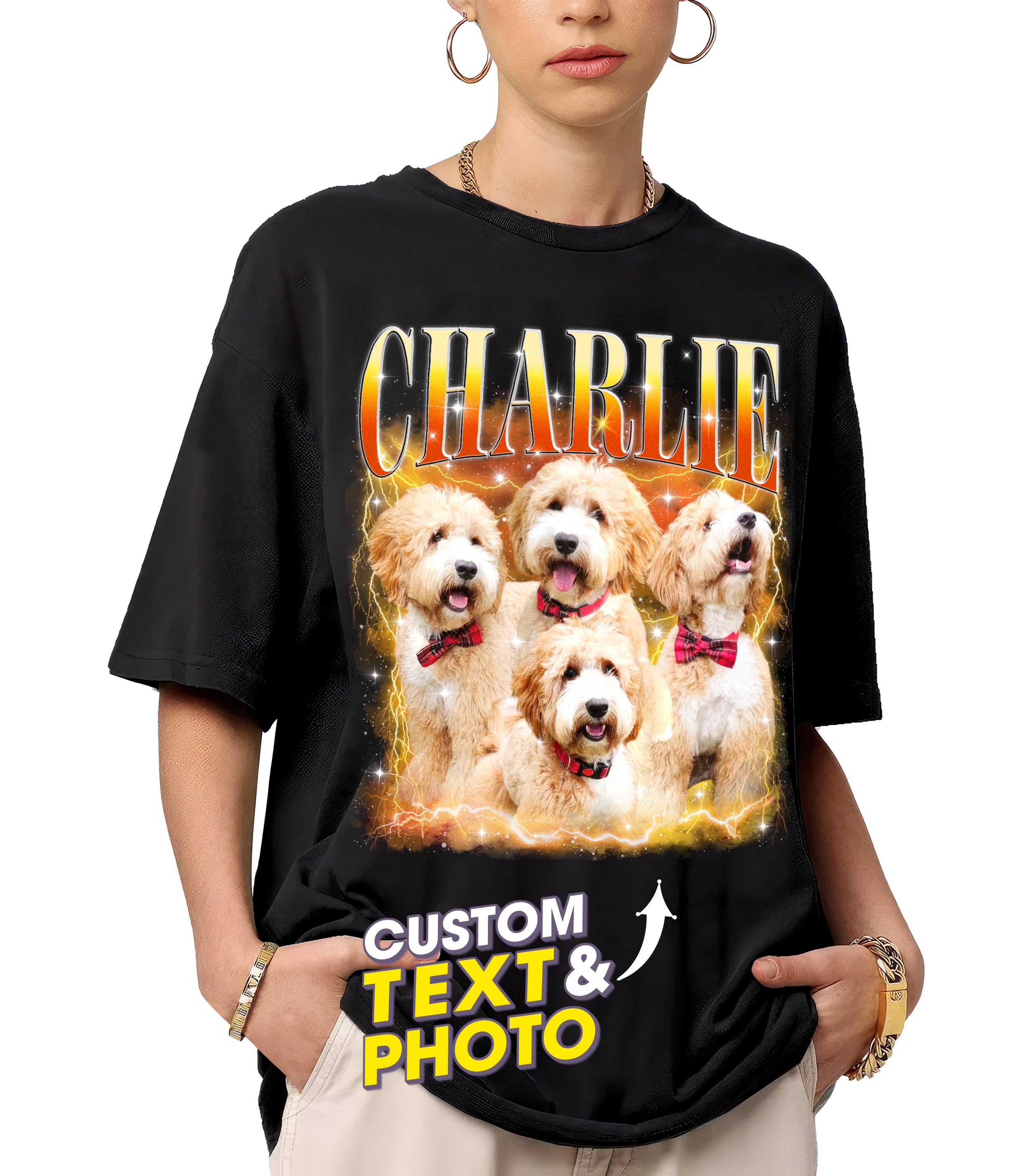 Mit & Mia Custom Your Own Bootleg Rap Tee Shirts Custom Bootleg Shirt Photo 90s Vintage Dog Shirt for Pet Lovers Graphic Tees Gifts for Dog Cat Lover