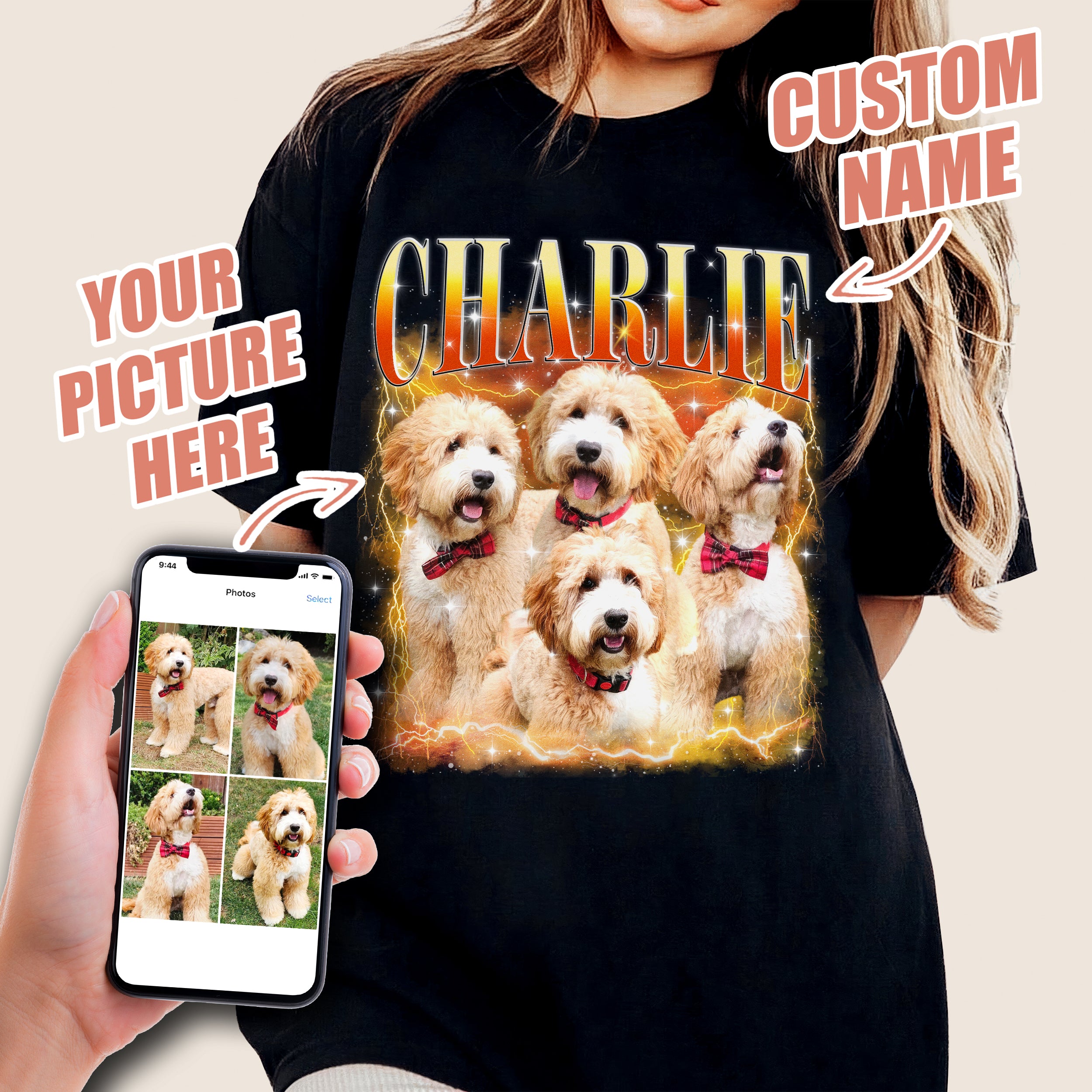 Mit & Mia Custom Your Own Bootleg Rap Tee Shirts Custom Bootleg Shirt Photo 90s Vintage Dog Shirt for Pet Lovers Graphic Tees Gifts for Dog Cat Lover