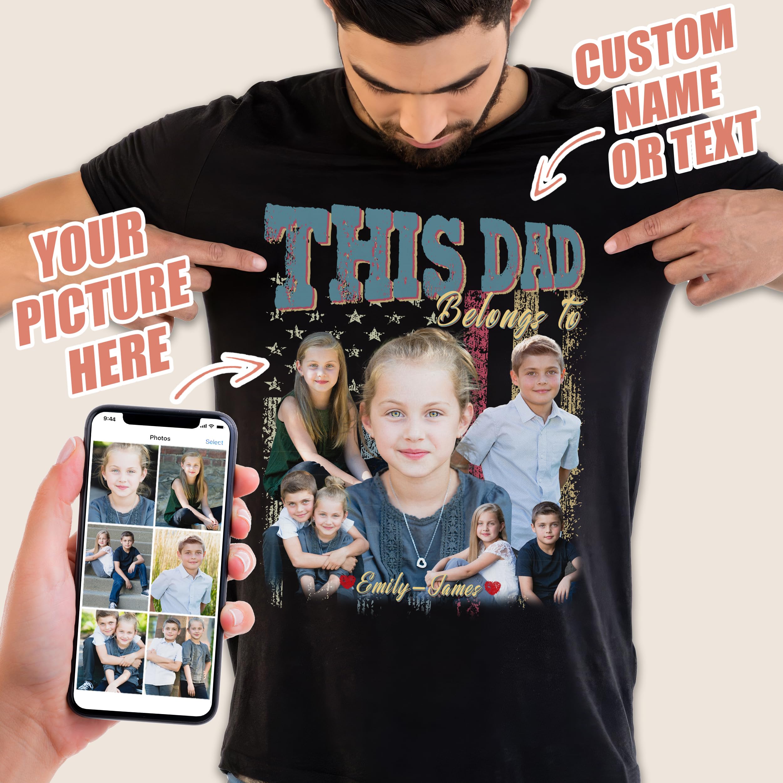 Personalized Dad Shirt Gift for Fathers Day Custom Bootleg Rap Tee Shirts Vintage Tee Custom Face Shirt Dad Shirt Gifts Idea for Fathers Day from Daughter and Son