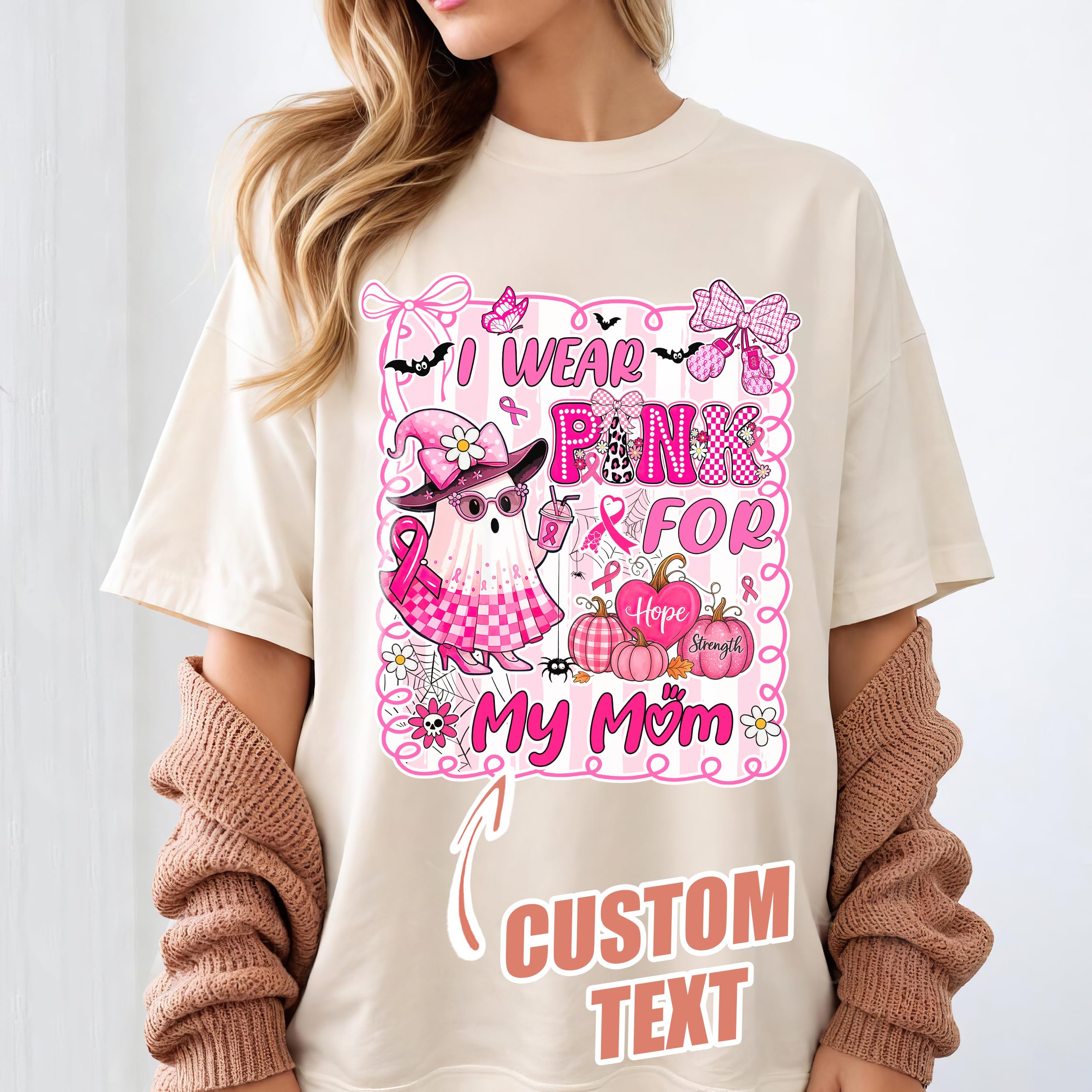 Personalized Breast Cancer Survivor Shirts for Women Pink Ribbon T Shirt Breast Cancer Awareness Shirt for Women Pink Halloween Support Top