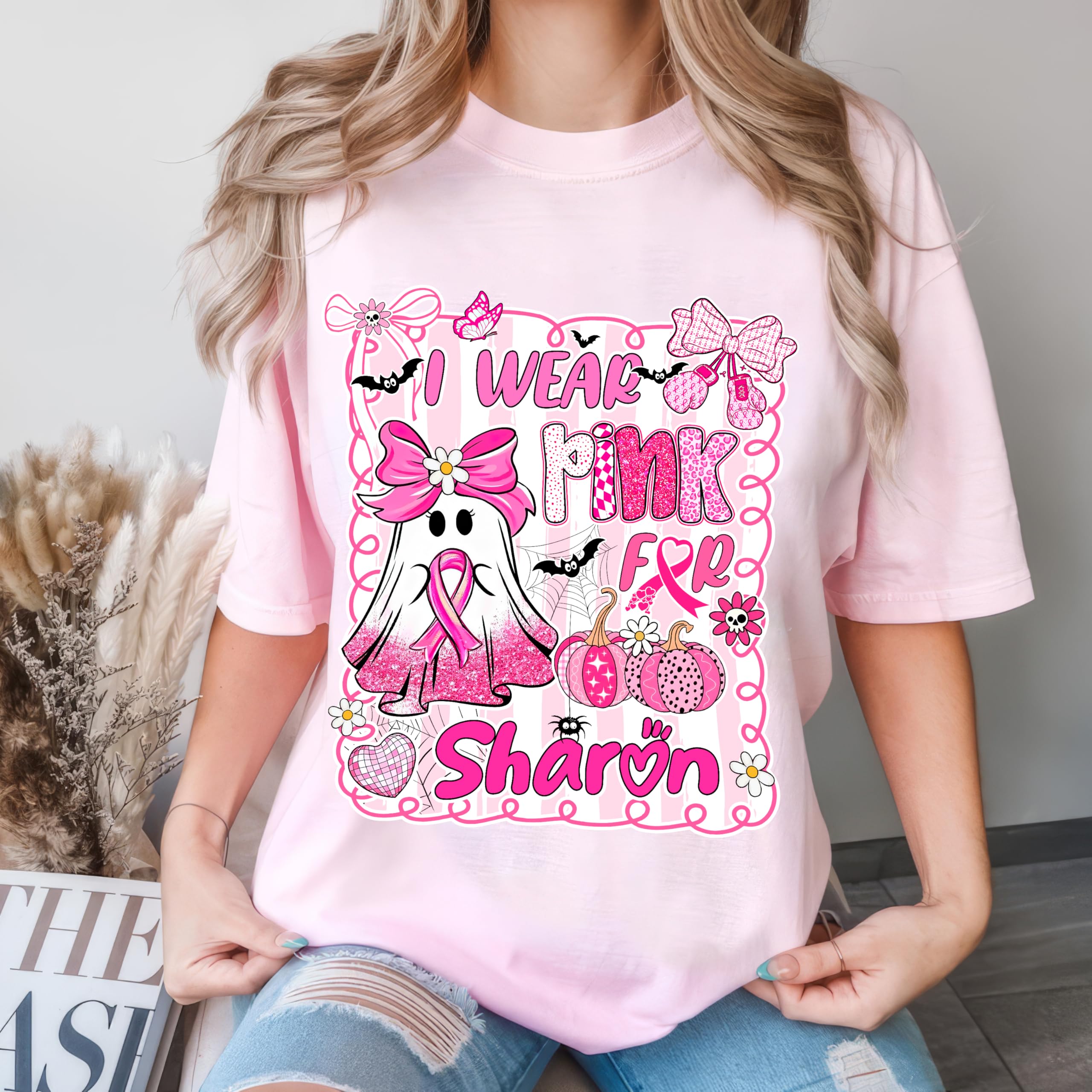 Personalized Breast Cancer Survivor Shirts for Women Pink Ribbon T Shirt Breast Cancer Awareness Shirt for Women Pink Halloween Support Top