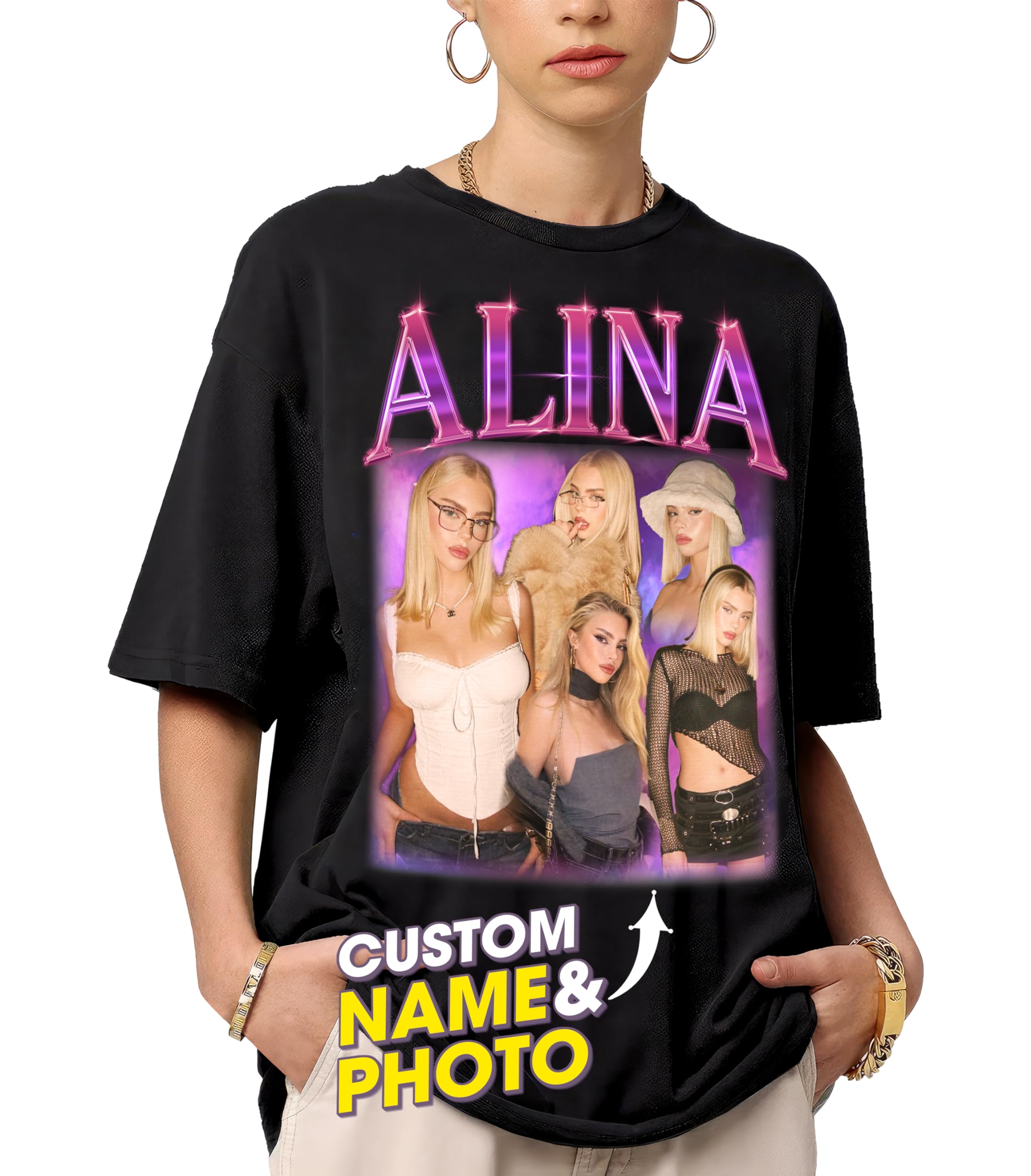 Mit & Mia Custom Bootleg Rap Tee Shirts for Boyfriend Girlfriend Custom Tee with Vintage Face Photo Gift Idea for Birthday and Valentines Day