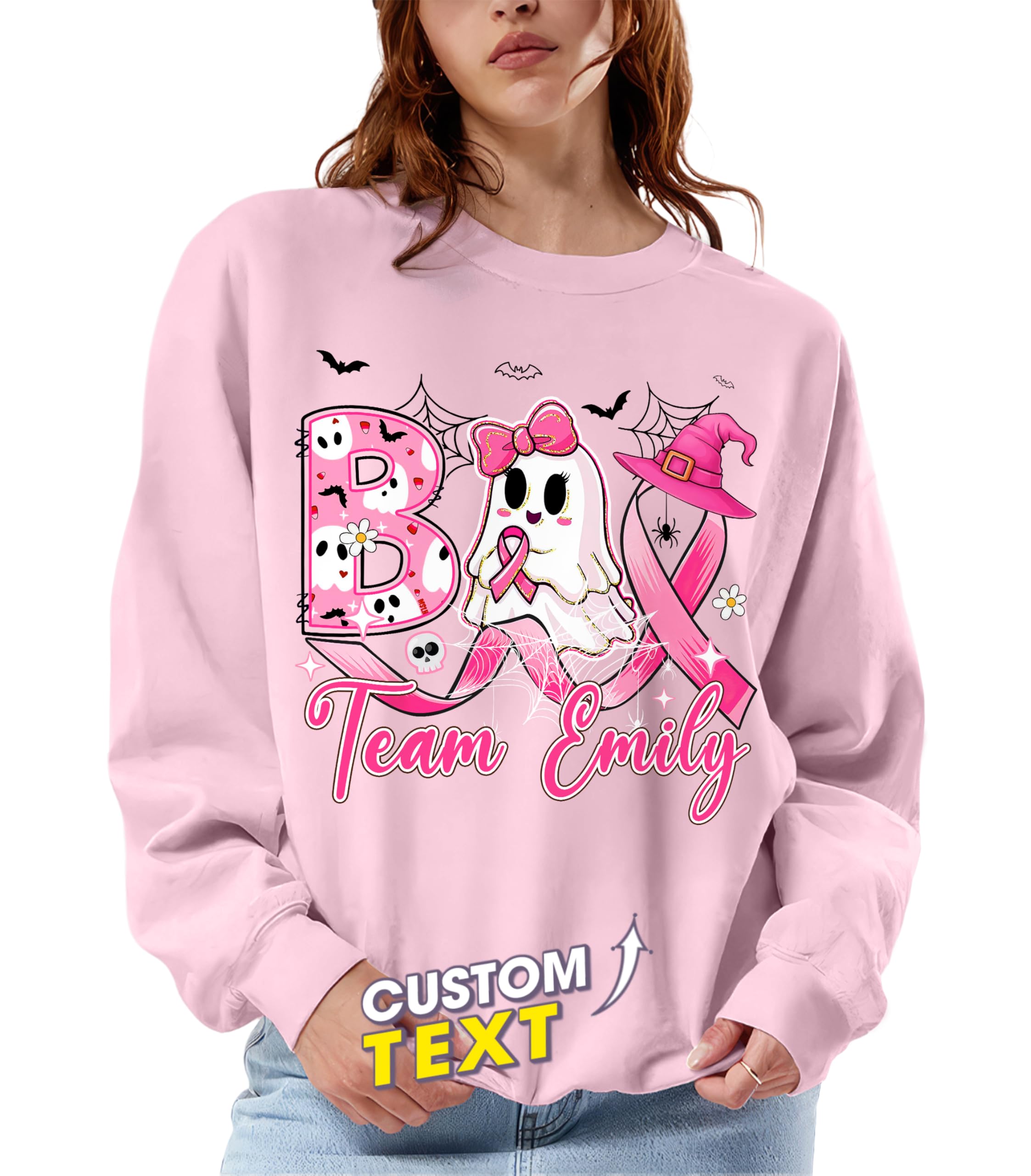 Personalized Boo Halloween Pumpkin Pink Ribbon Witch Breast Cancer T-Shirt Breast Cancer Awareness Shirts for Women in October We Wear Pink Shirt Warrior Tee