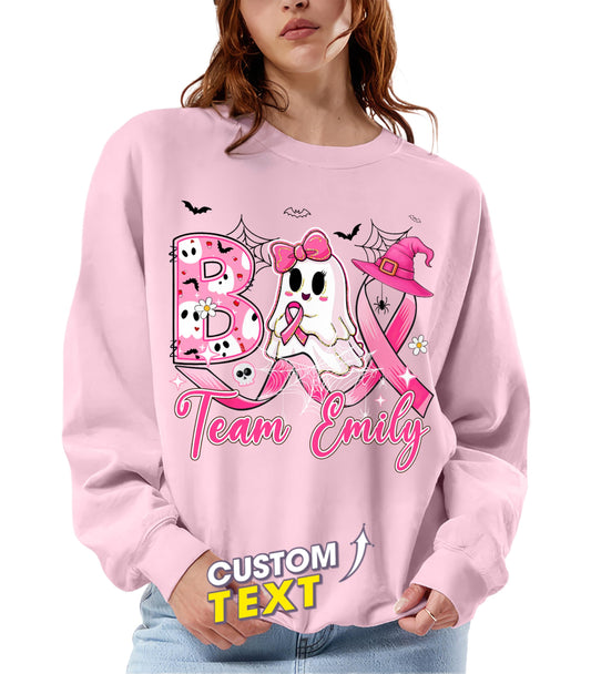 Personalized Boo Halloween Pumpkin Pink Ribbon Witch Breast Cancer T-Shirt Breast Cancer Awareness Shirts for Women in October We Wear Pink Shirt Warrior Tee