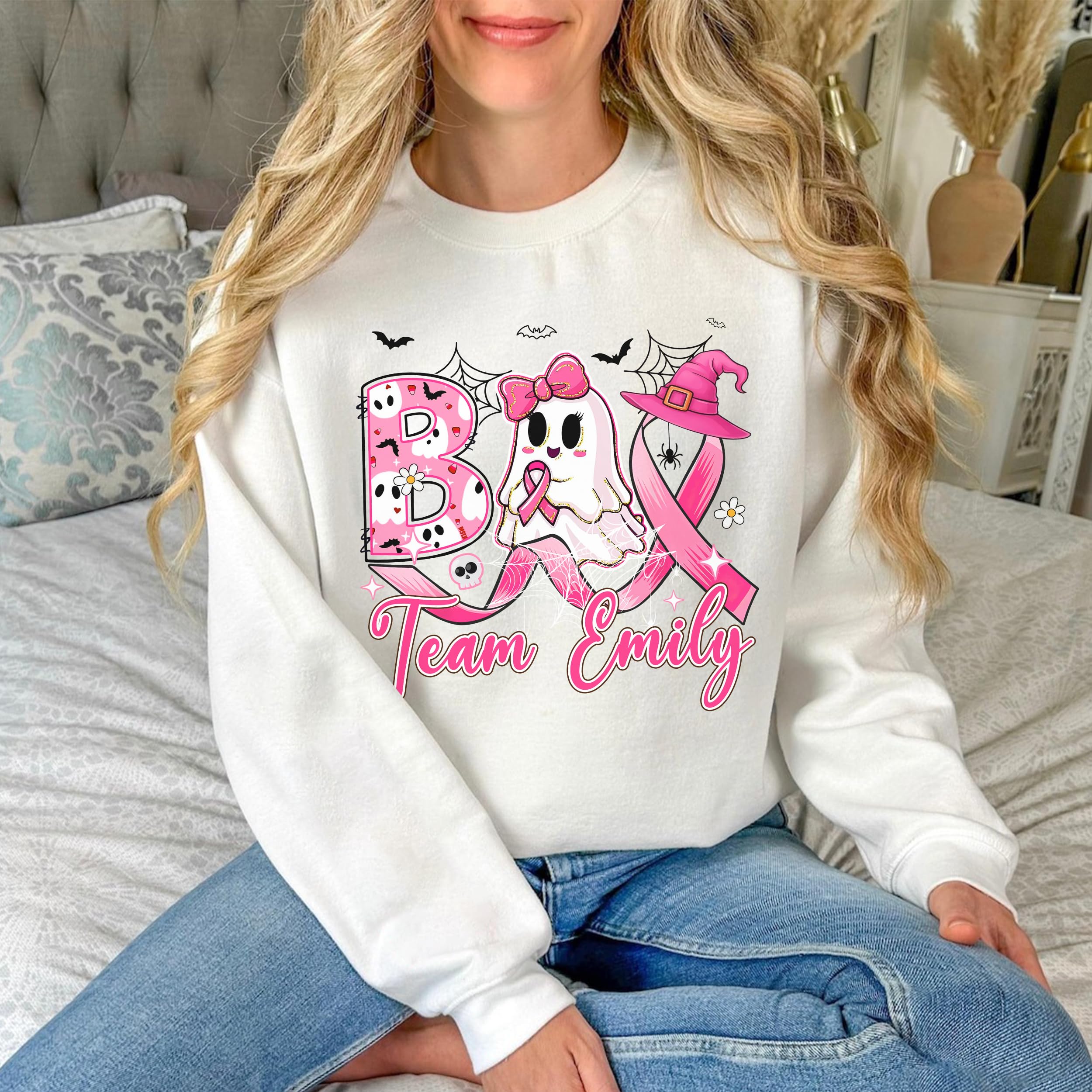 Personalized Boo Halloween Pumpkin Pink Ribbon Witch Breast Cancer T-Shirt Breast Cancer Awareness Shirts for Women in October We Wear Pink Shirt Warrior Tee