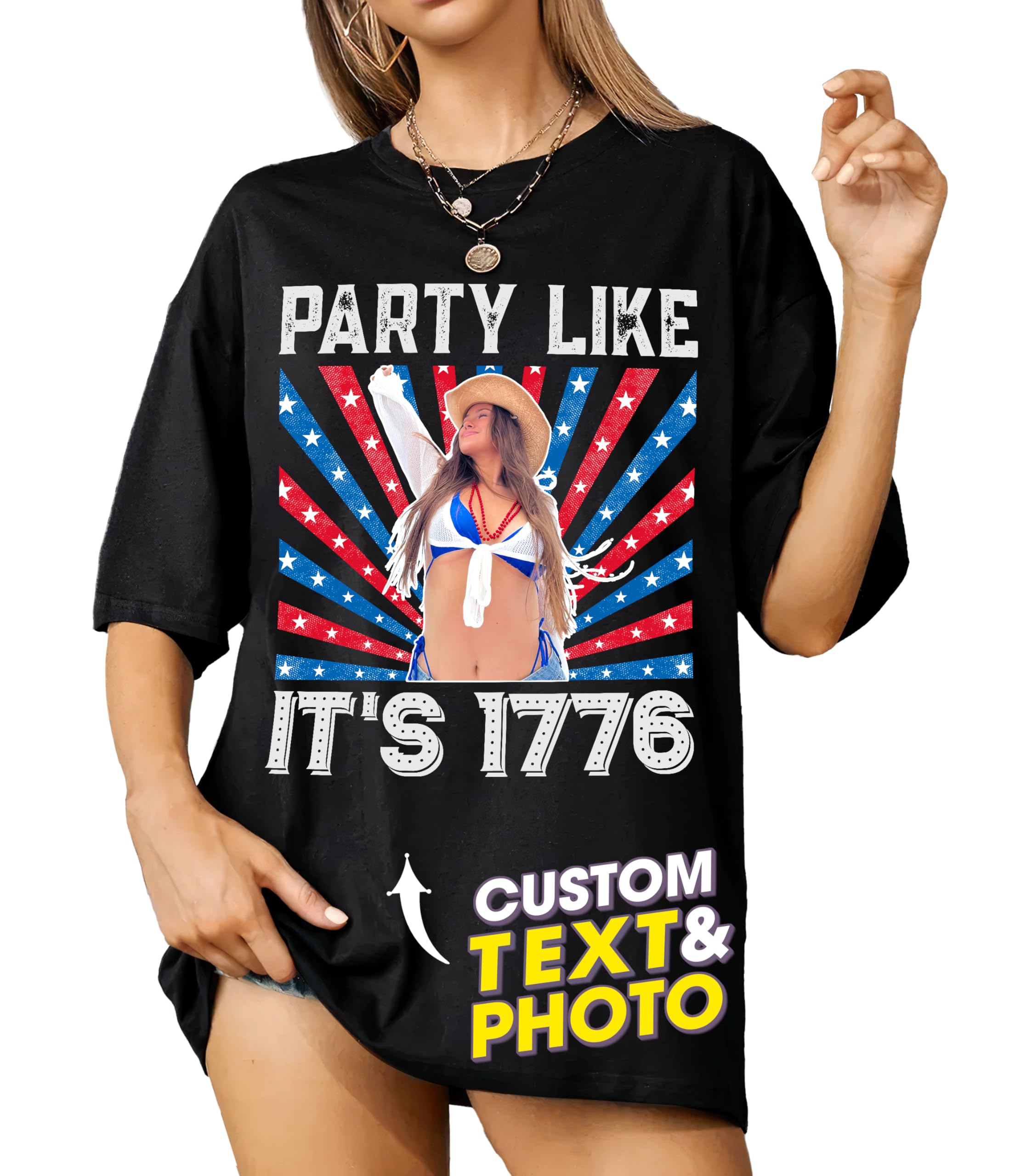 4th of July Shirt American Flag Shirts with Photo for Men Women 4th of July Graphic Tee Independence for Men Patriotic Shirts for Women