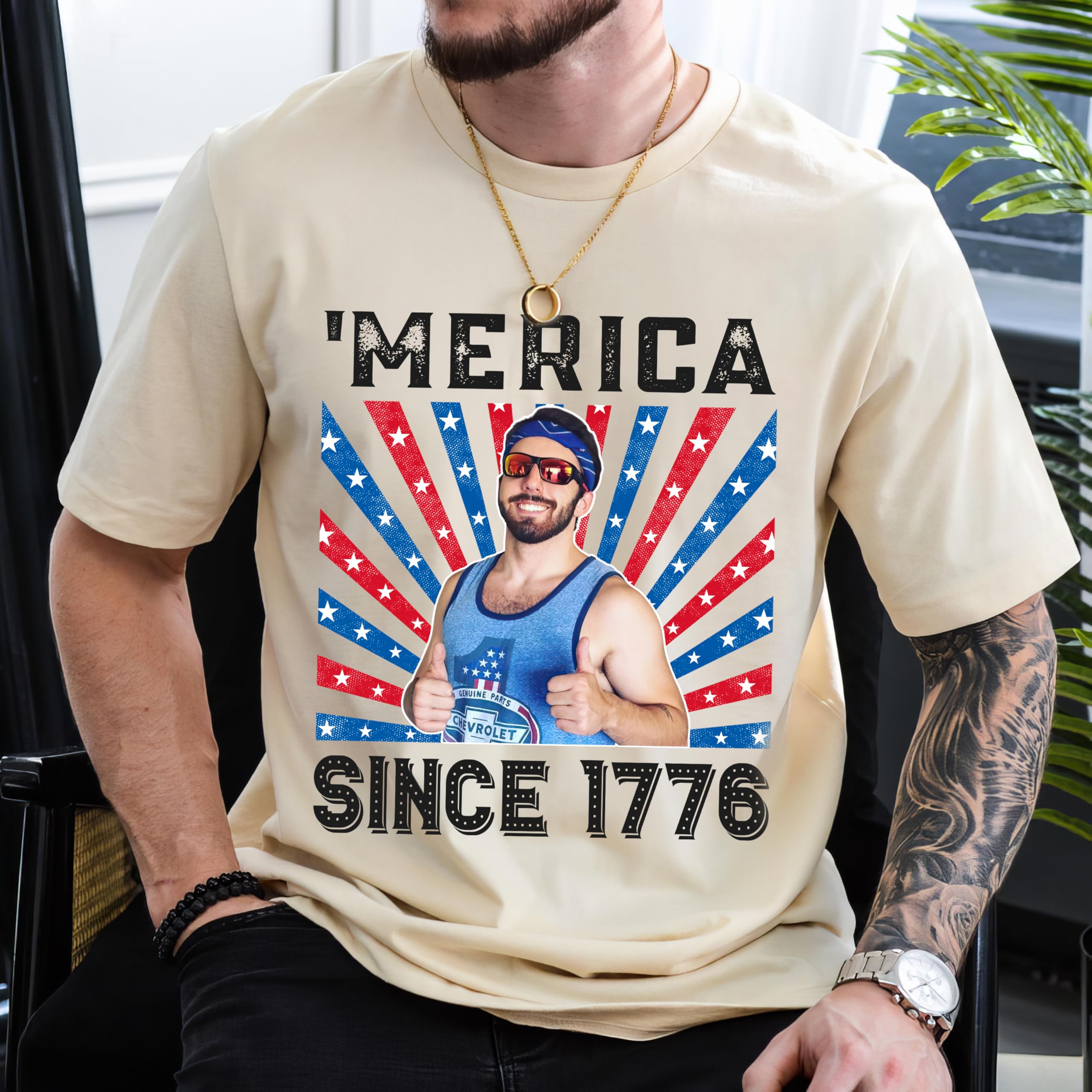4th of July Shirt American Flag Shirts with Photo for Men Women 4th of July Graphic Tee Independence for Men Patriotic Shirts for Women