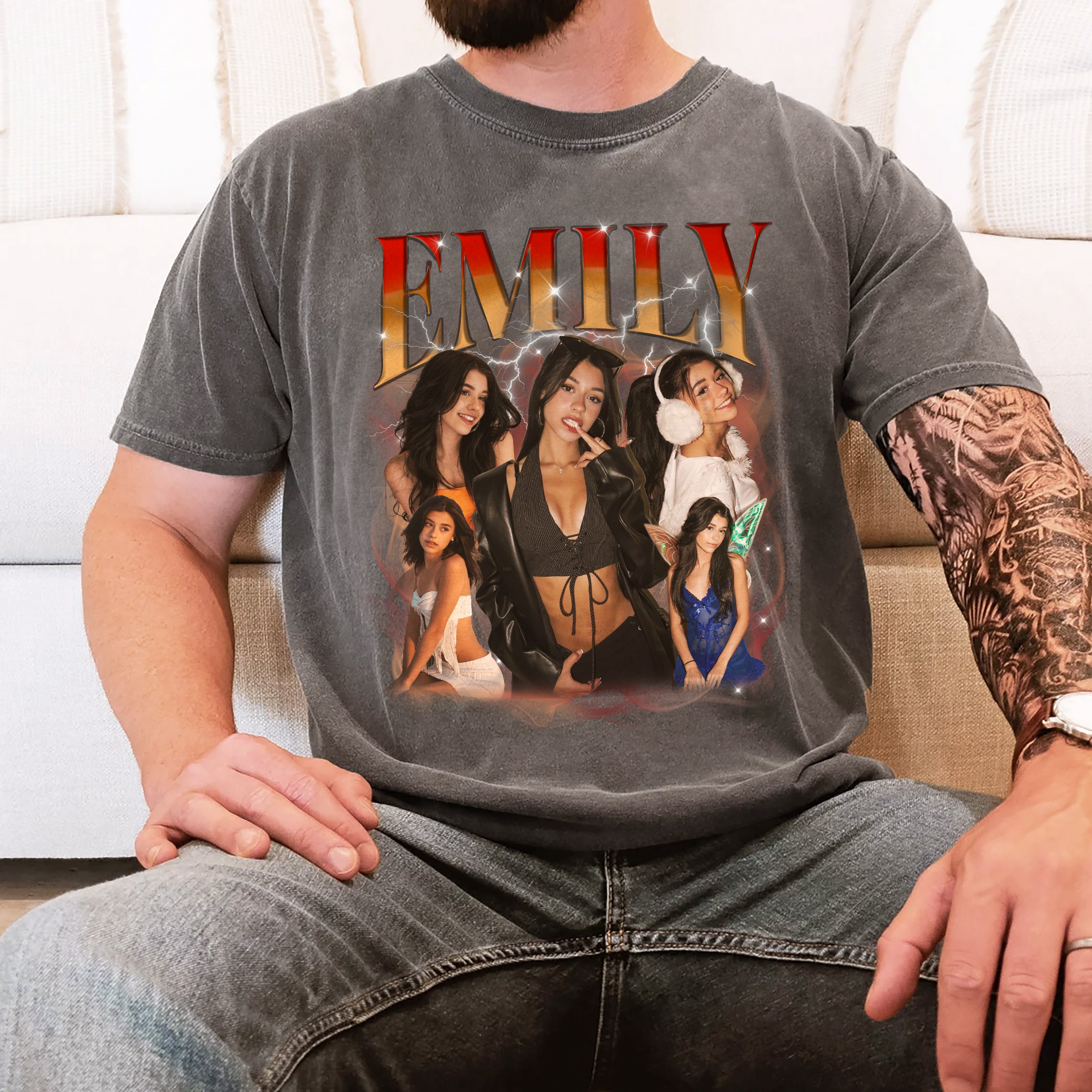 Mit & Mia Custom Bootleg Rap Tee Personalized Shirts for Boyfriend Girlfriend Custom Tee with Vintage Girlfriend Face Gift Idea for Birthday and Valentines Day