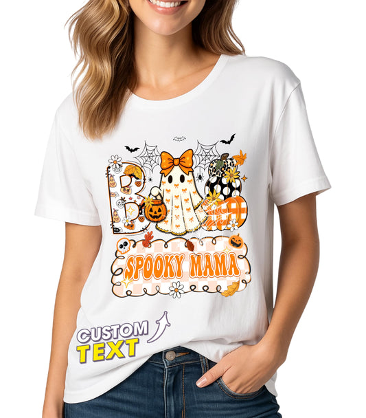 Custom Halloween Boo Shirts for Women Funny Halloween Shirts Personalized Fall Thanksgiving Gift Spooky Mama Boo Tee