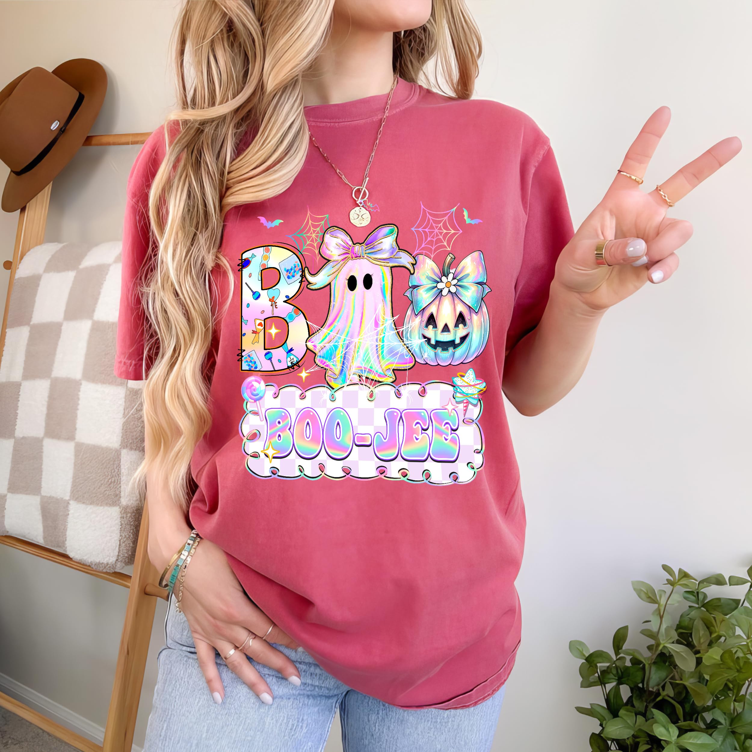 Custom Halloween Boo Shirts for Women Funny Halloween Shirts Personalized Fall Thanksgiving Gift Spooky Mama Boo Tee