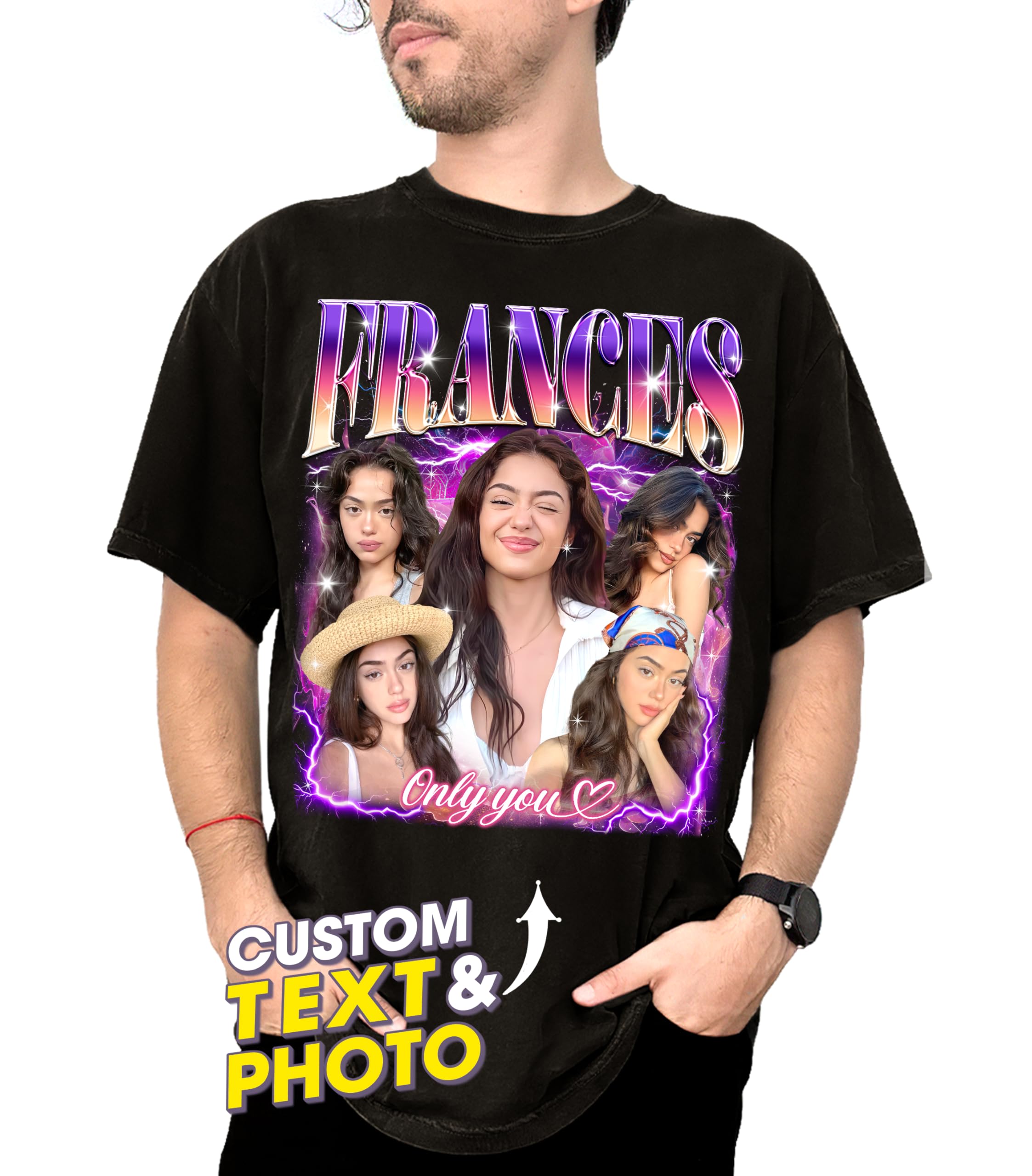 Custom Your Own Bootleg Rap Tee Shirts for Boyfriend Girlfriend Face Shirt Vintage Graphic Shirt with Photo Gift Idea for Valentines and Christmas