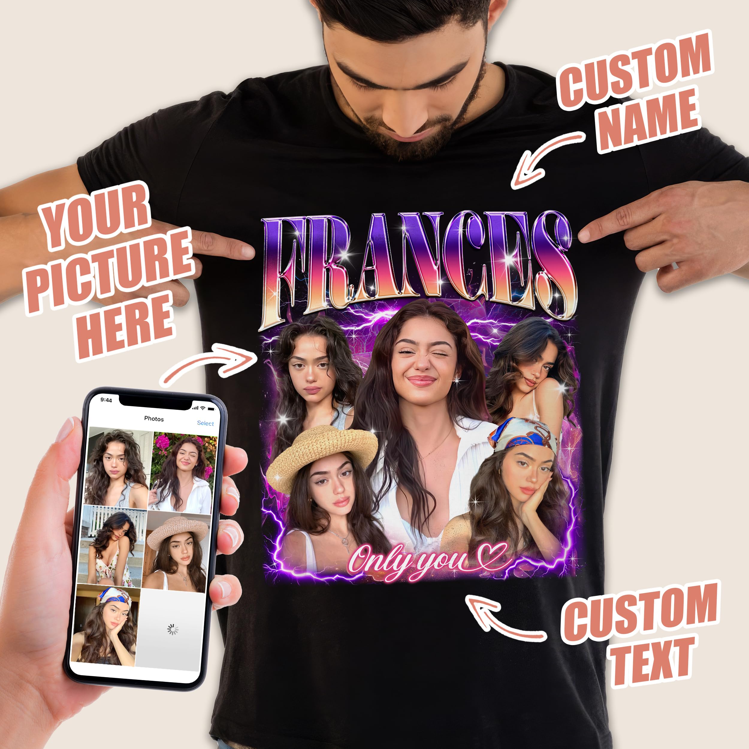 Custom Your Own Bootleg Rap Tee Shirts for Boyfriend Girlfriend Face Shirt Vintage Graphic Shirt with Photo Gift Idea for Valentines and Christmas