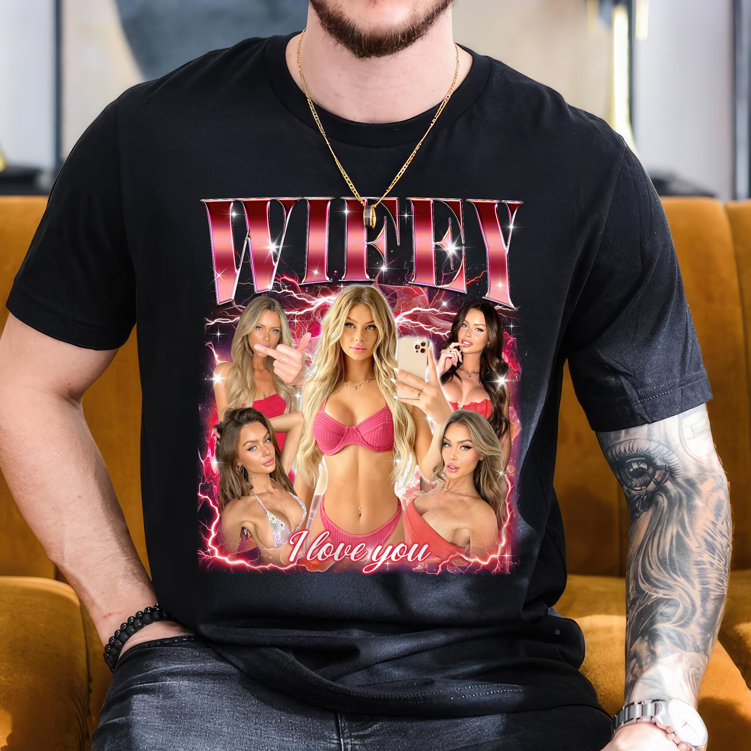 Custom Your Own Bootleg Rap Tee Shirts for Boyfriend Girlfriend Face Shirt Vintage Graphic Shirt with Photo Gift Idea for Valentines and Christmas