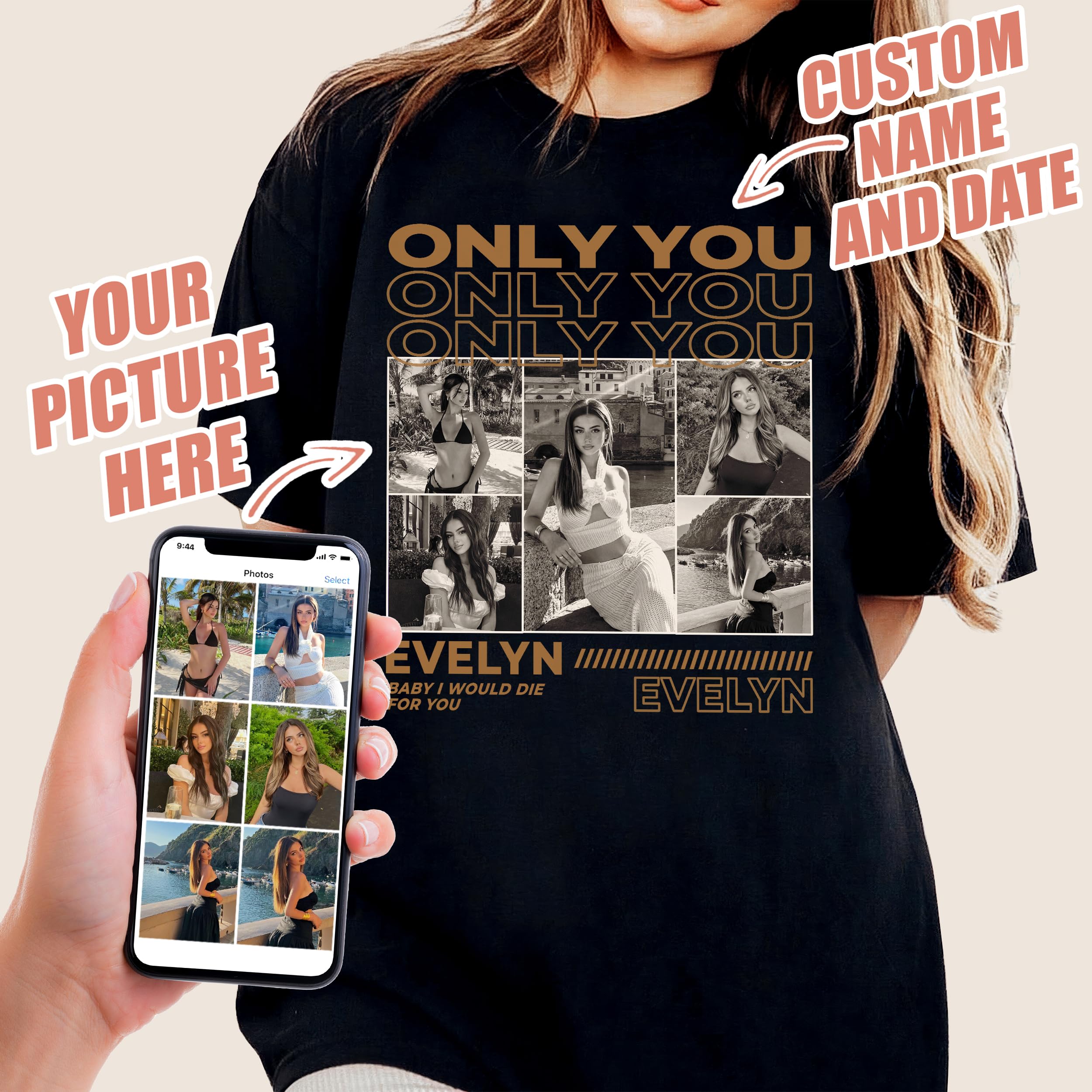 Custom Shirt for Boyfriend Girlfriend Collage T-Shirt Personalized Girlfriend Tshirt Only You Valentines Custom Photo Shirt Birthday Gift
