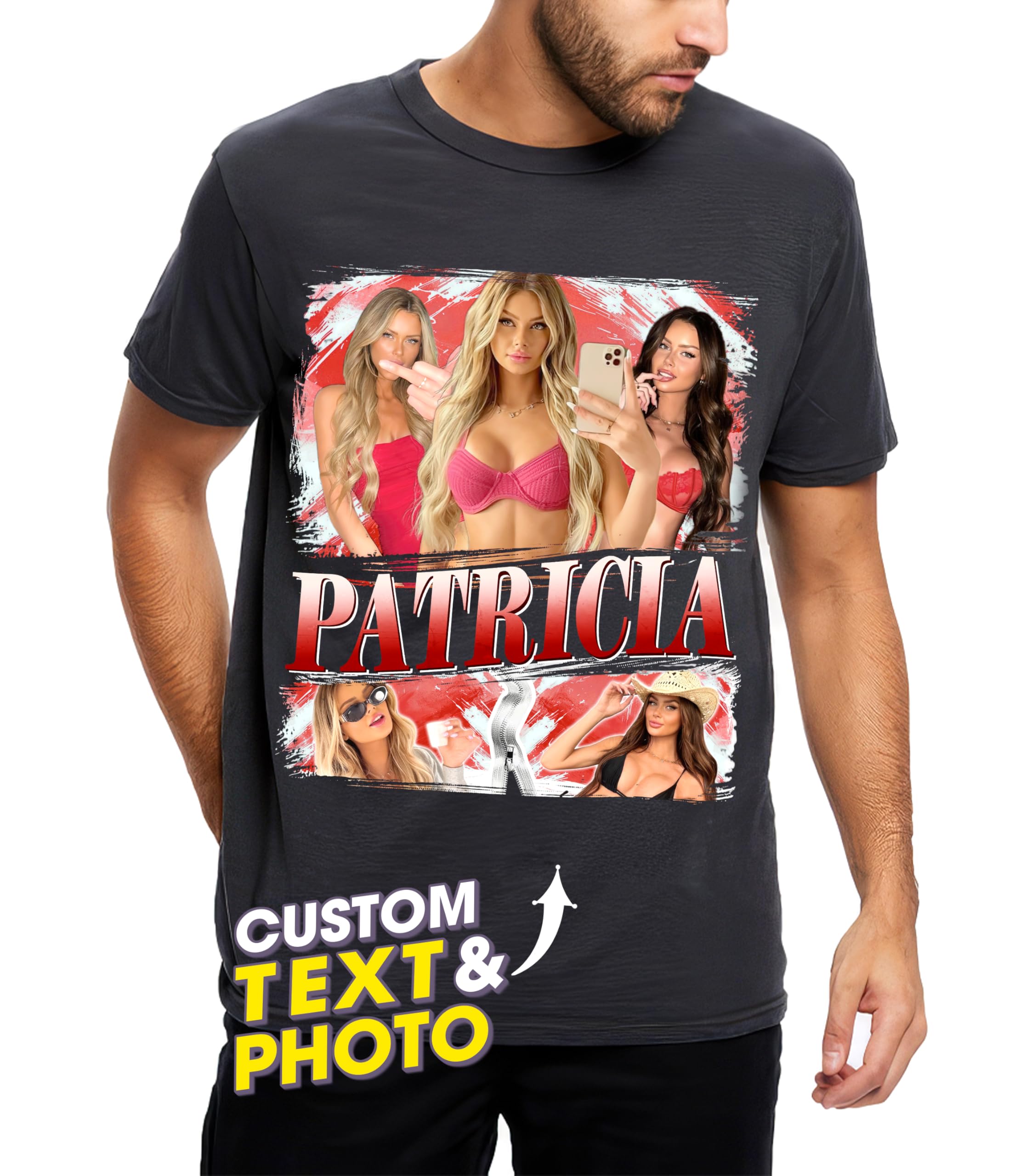 Custom Your Own T Shirts for Boyfriend Girlfriend Shirt Custom Bootleg Rap Tee Vintage Face Shirt with Photo Gift for Christmas and Valentines