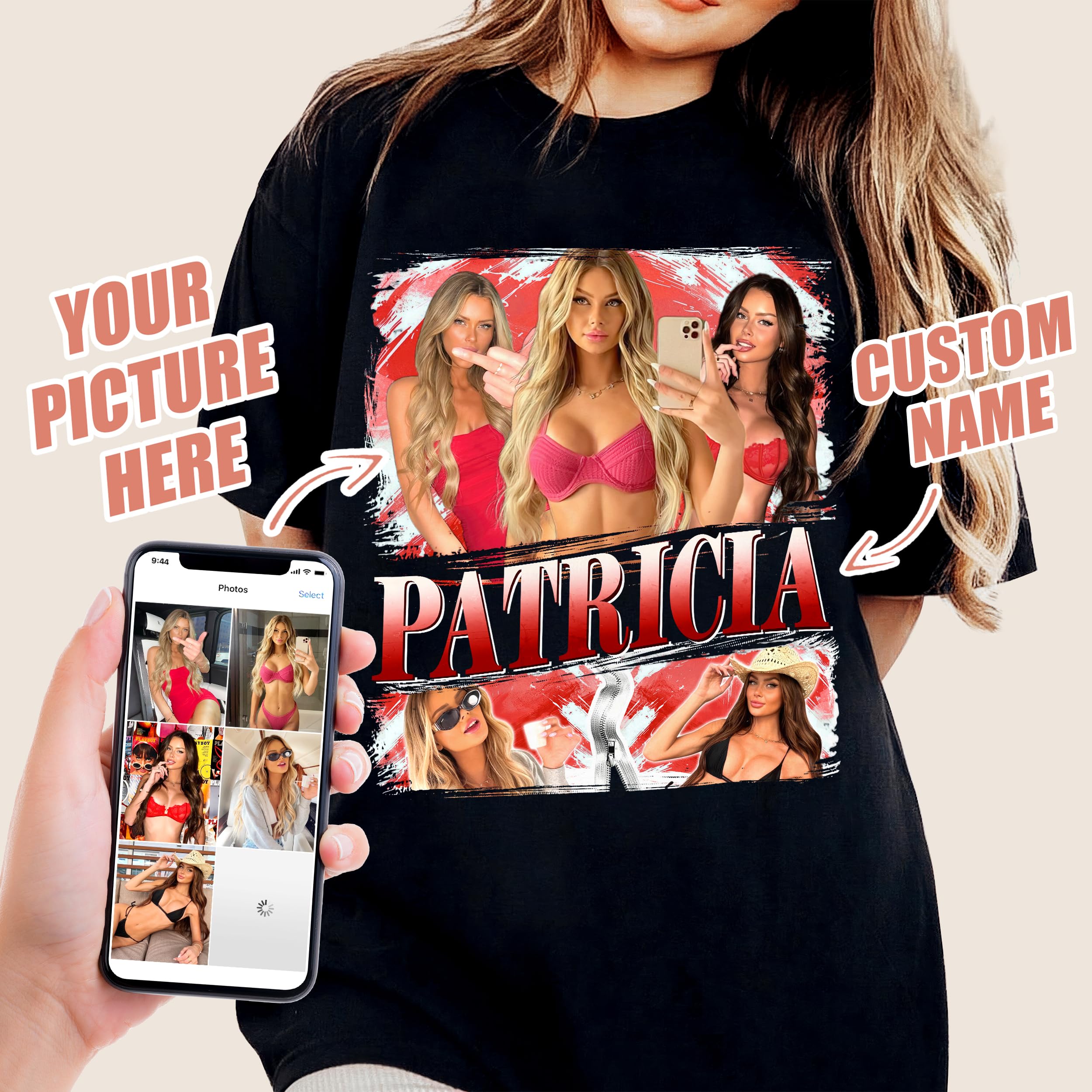 Custom Your Own T Shirts for Boyfriend Girlfriend Shirt Custom Bootleg Rap Tee Vintage Face Shirt with Photo Gift for Christmas and Valentines