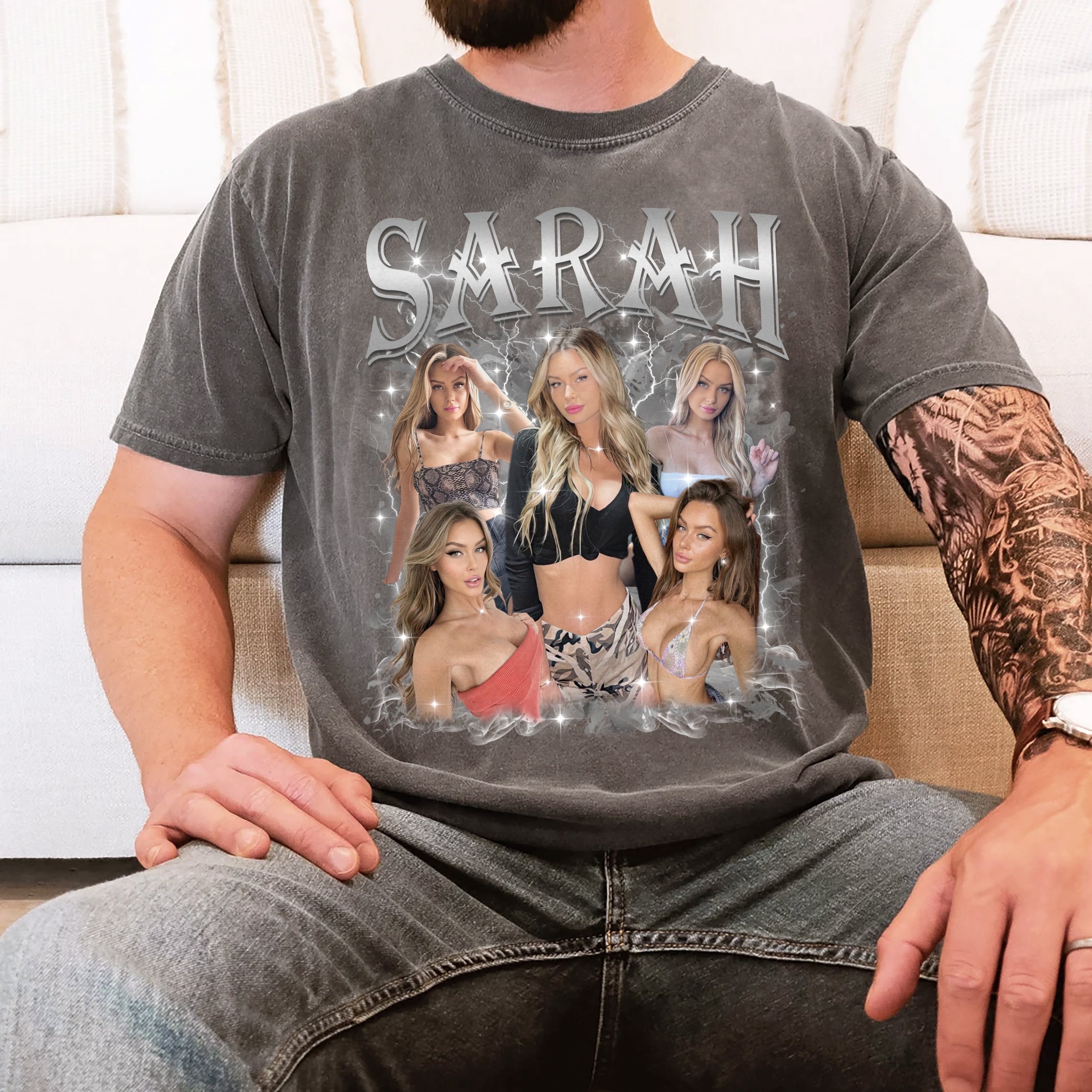 Mit & Mia Custom Your Own Bootleg Rap Tee Shirts Girlfriend Face Shirt for Boyfriend Custom 90s Vintage Shirt Graphic Tees Christmas Birthday Valentine Day Gifts