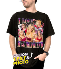 Custom Shirts Custom I Love My Girlfriend T Shirt Custom Girlfriend Face Shirts I Heart Boyfriend Custom Shirt Bootleg Rap Tee Valentines Gift for Men Women