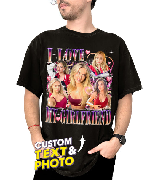 Custom Shirts Custom I Love My Girlfriend T Shirt Custom Girlfriend Face Shirts I Heart Boyfriend Custom Shirt Bootleg Rap Tee Valentines Gift for Men Women